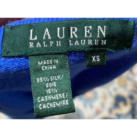 Lauren Ralph Lauren Sweater Top Silk Cashmere Button Up V Neck Blue Womens XS - Picture 7 of 8